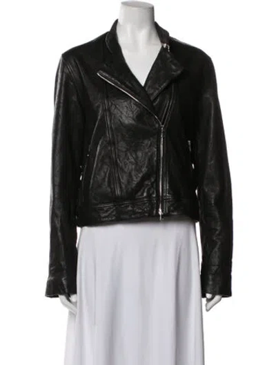 Pre-owned L'agence Lamb Leather Biker Jacket In Green