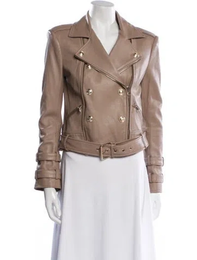 Pre-owned L'agence Lamb Leather Biker Jacket In Neutral
