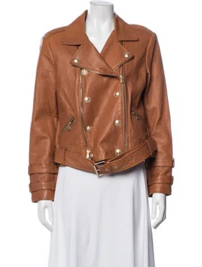 Pre-owned L'agence Lamb Leather Biker Jacket In Neutral