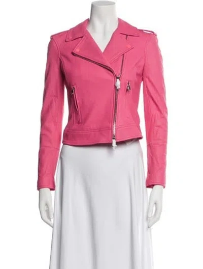 Pre-owned L'agence Lamb Leather Biker Jacket In Pink
