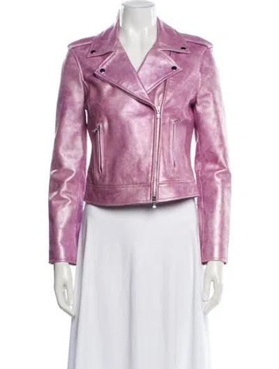 Pre-owned L'agence Lamb Leather Biker Jacket In Purple