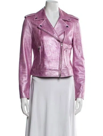 Pre-owned L'agence Lamb Leather Biker Jacket In Purple