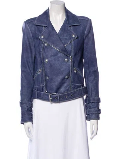 Pre-owned L'agence Lamb Leather Denim Jacket In Blue