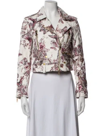 Pre-owned L'agence Lamb Leather Floral Print Biker Jacket W/ Tags In Multicolor
