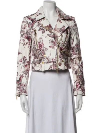 Pre-owned L'agence Lamb Leather Floral Print Biker Jacket W/ Tags In White