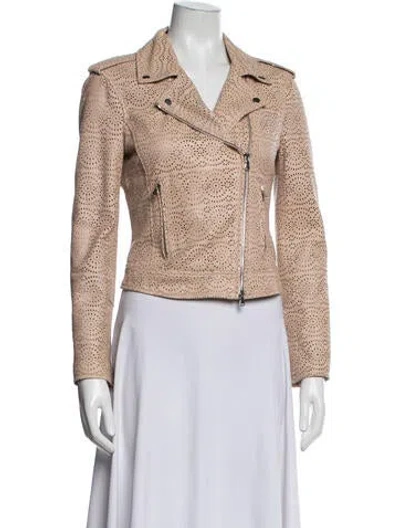 Pre-owned L'agence Lamb Leather Patterned Biker Jacket In Neutrals