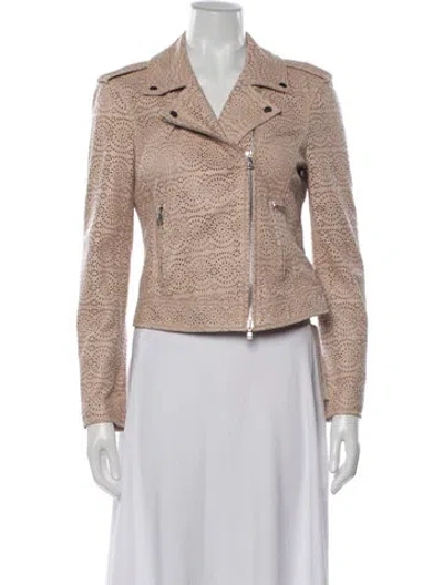 Pre-owned L'agence Lamb Leather Patterned Biker Jacket In Pink