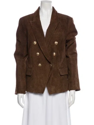 Pre-owned L'agence Lamb Leather Plaid Print Blazer In Brown