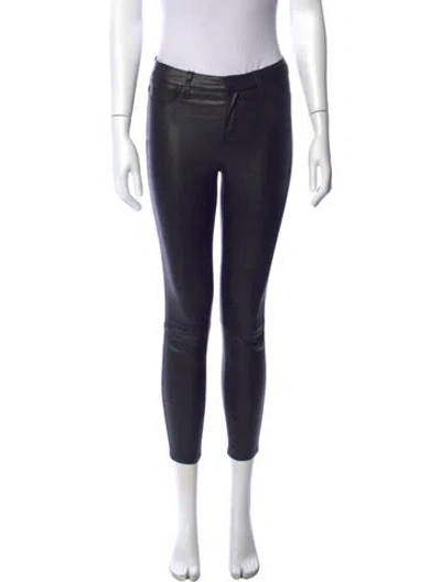 Pre-owned L'agence Lamb Leather Skinny Leg Pants In Black