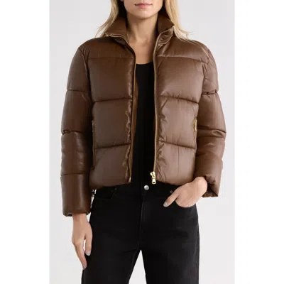 L'agence Larsen Faux Leather Puffer Jacket In Brown