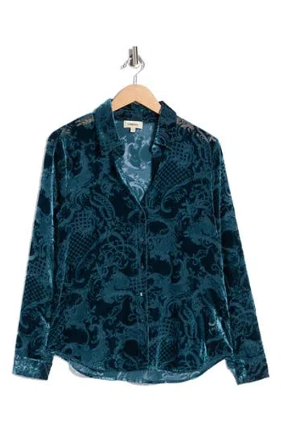 L'agence Laurent Burnout Velvet Button-up Shirt In Green