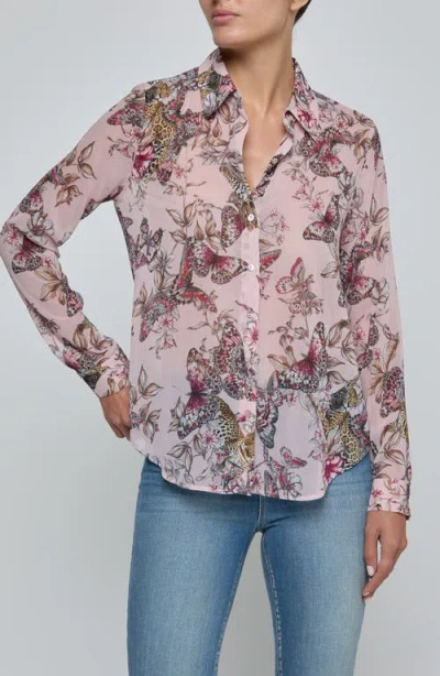 L'agence Laurent Mixed Print Button-up Shirt In Pink