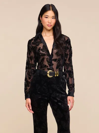 L'agence Laurent Velvet Blouse In Black Butterfly