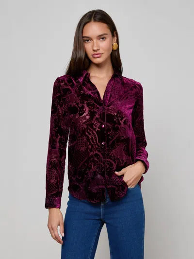 L'agence Laurent Velvet Blouse In Burgundy
