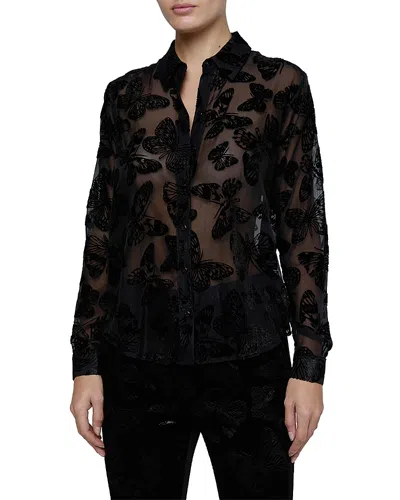 L'agence Laurent Velvet Butterfly Lace Blouse In Black