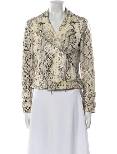 Pre-owned L'agence Leather Animal Print Blazer In Neutral