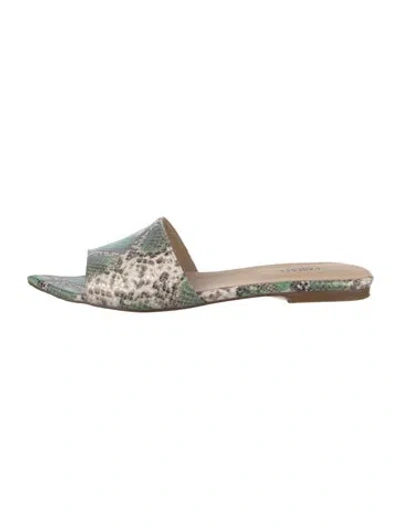 Pre-owned L'agence Leather Animal Print Slides In Green
