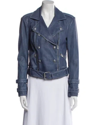 Pre-owned L'agence Leather Biker Jacket In Blue