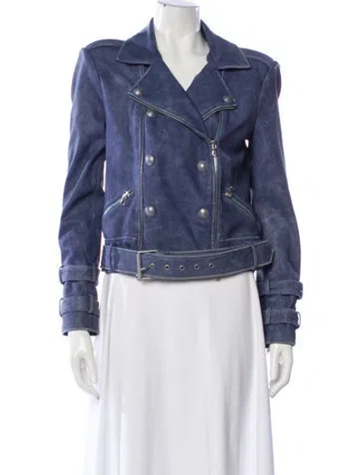 Pre-owned L'agence Leather Biker Jacket In Blue