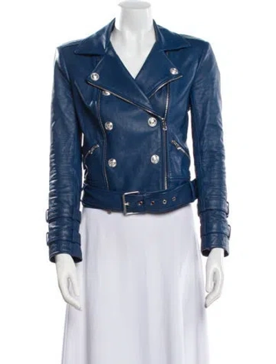 Pre-owned L'agence Leather Biker Jacket In Blue
