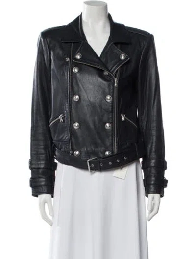 Pre-owned L'agence Leather Biker Jacket In Blue