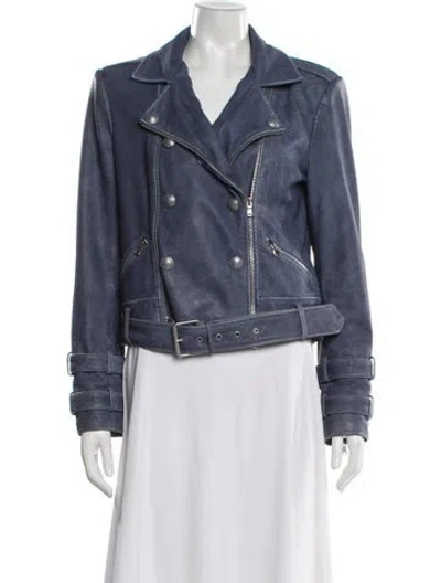 Pre-owned L'agence Leather Biker Jacket In Blue