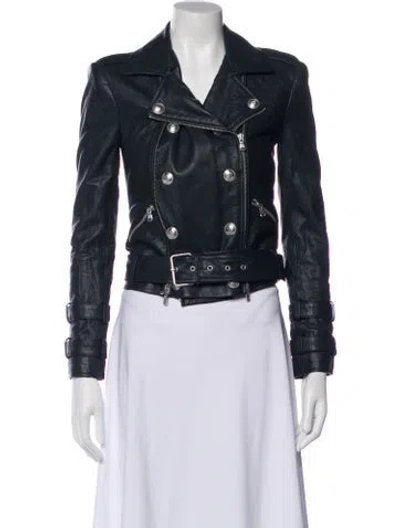 Pre-owned L'agence Leather Biker Jacket In Blue