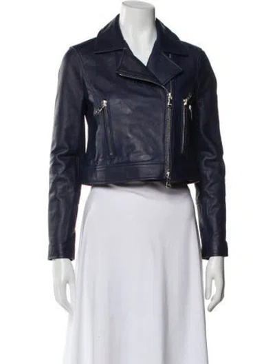 Pre-owned L'agence Leather Biker Jacket In Blue