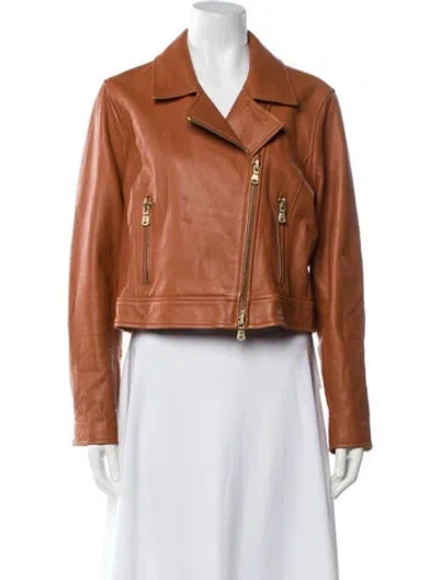 Pre-owned L'agence Leather Biker Jacket In Brown