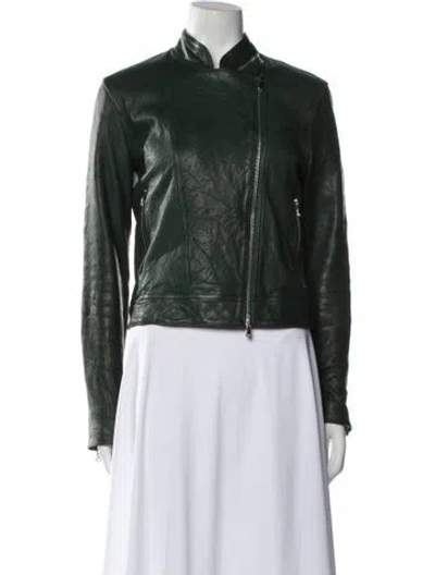 Pre-owned L'agence Leather Biker Jacket In Green