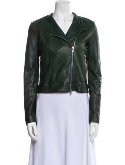 Pre-owned L'agence Leather Biker Jacket In Green