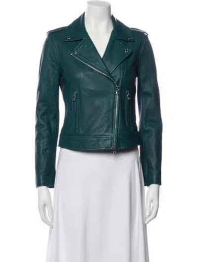 Pre-owned L'agence Leather Biker Jacket In Green