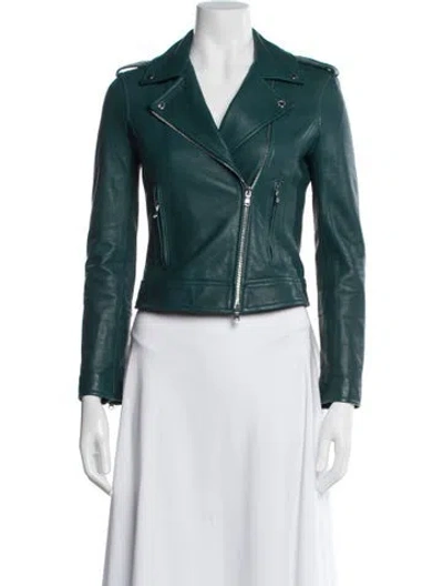 Pre-owned L'agence Leather Biker Jacket In Green