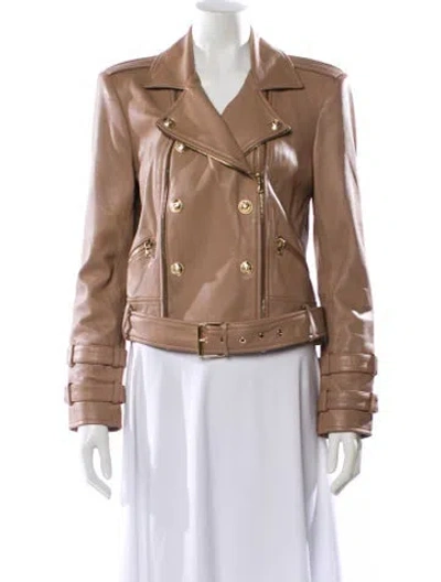 Pre-owned L'agence Leather Biker Jacket In Neutral