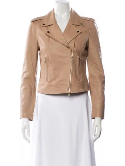 Pre-owned L'agence Leather Biker Jacket In Neutrals