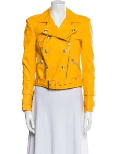 Pre-owned L'agence Leather Biker Jacket In Yellow