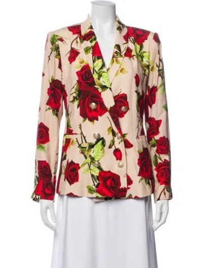 Pre-owned L'agence Leather Floral Print Blazer In Pink