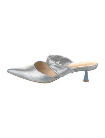 Pre-owned L'agence Leather Glitter Accents Mules In Blue