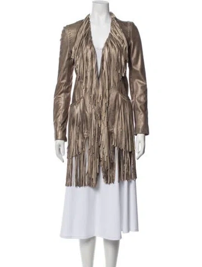 Pre-owned L'agence Leather Striped Coat In Neutral