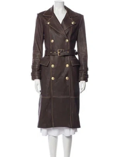 Pre-owned L'agence Leather Trench Coat In Brown