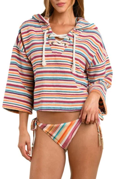 L'agence Lee Watercolor Stripe Crop Cotton Terry Cover-up Poncho In Multi