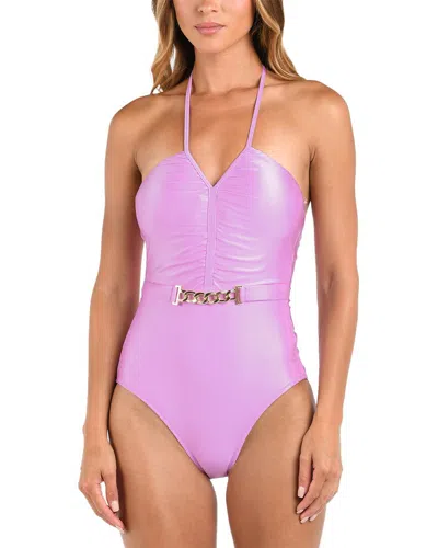 L'agence Leila Shimmer Halter One-piece In Purple