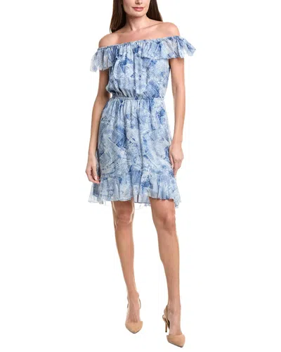 L'agence Leonie Off-shoulder Silk Dress In Blue