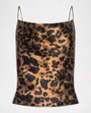 L'agence Leopard Calista Cowl-neck Silk Camisole In Brown
