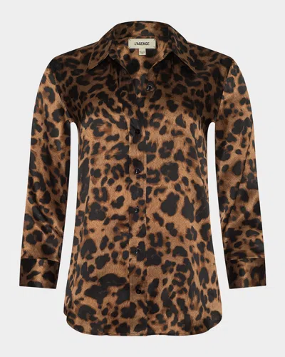 L'agence Dani Leopard-print Blouse In Brown