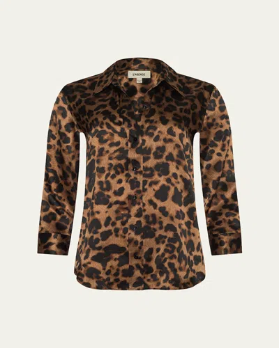 L'agence Leopard Dani Silk Blouse In Brown