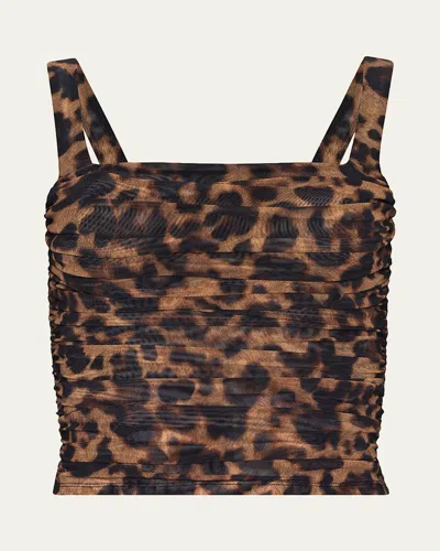 L'agence Rasha Shirred Mesh Tank In Animal Print