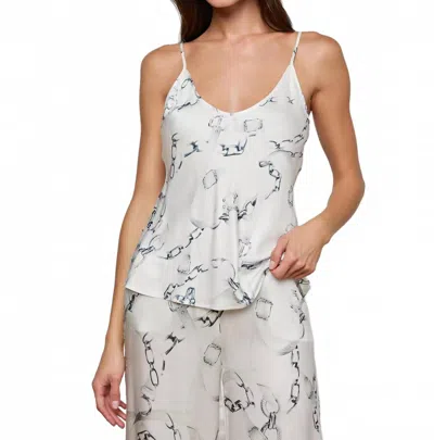 L'agence Lexi Satin Camisole Top In Ivory/grey Small Faded Chain In White