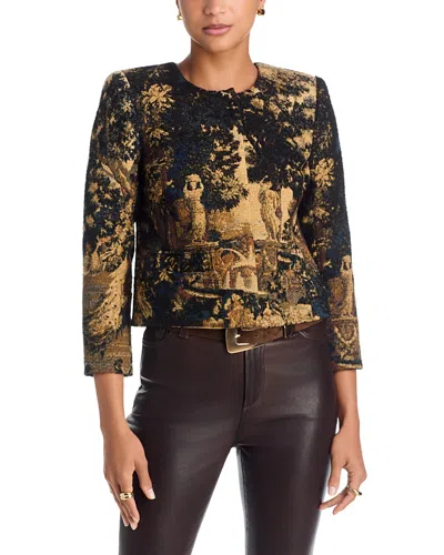 L'agence Lian Collarless Jacket Multi Scenic Tapestry Print In Black