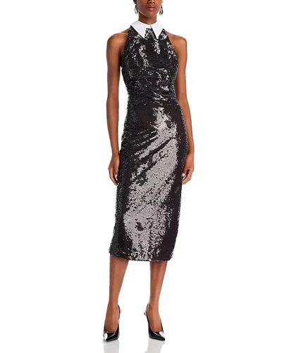 L'agence Lilith Sequin Contrast Collar Dress In Black
